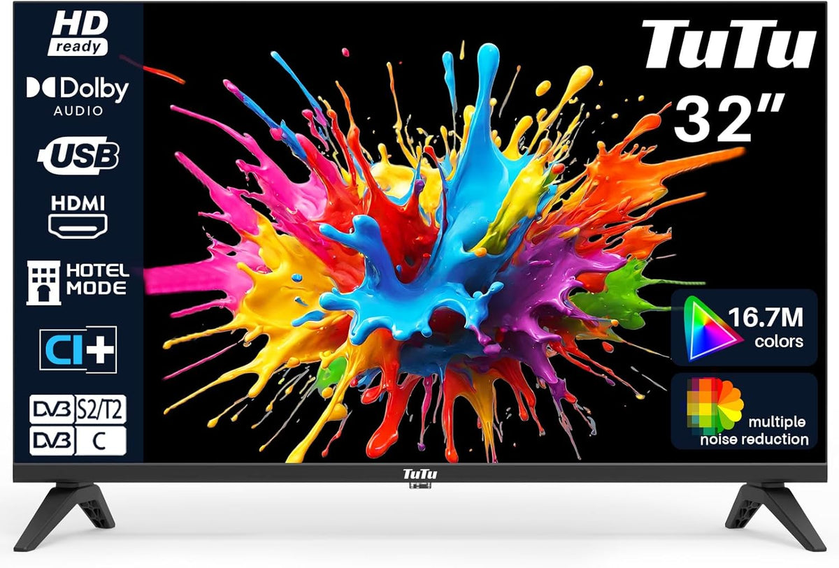 TuTu TV 32 - inch (80 cm) LED HD - TV met Triple Tuner (DVB - T/T2 - C - S/S2), HDMI, USB - Media Player, CI/CI+, Hotel - mode (TUB32HN1N, 2024)