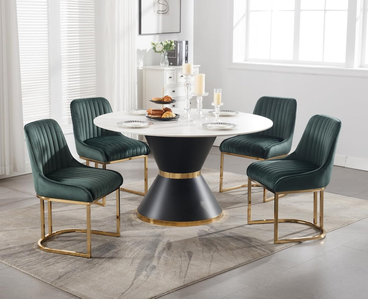 Fluwelen Stoelen – Eetkamerstoelen – Bureaustoelen – Woonkamerstoelen – Zonder Armleuning – Set Van 4 Groen – Met Stevig Metalen Frame – Comfortabele 12 Cm Dikke Zitting - QUORE