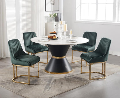 Fluwelen Stoelen – Eetkamerstoelen – Bureaustoelen – Woonkamerstoelen – Zonder Armleuning – Set Van 4 Groen – Met Stevig Metalen Frame – Comfortabele 12 Cm Dikke Zitting - QUORE