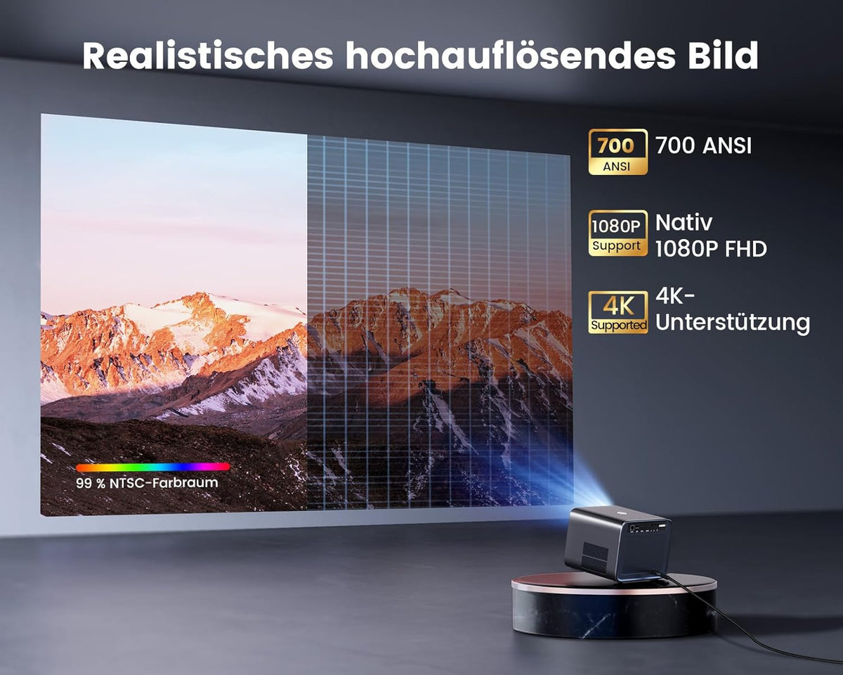 Official Netflix & Dolby Audio Beamer, 25000 lumen, autofocus/trapeziumcorrectie, WiFi6, Bluetooth, Full HD 1080P, ondersteuning 4K 60Hz beamer voor thuisbioscoop, outdoor, mobiele telefoonprojector