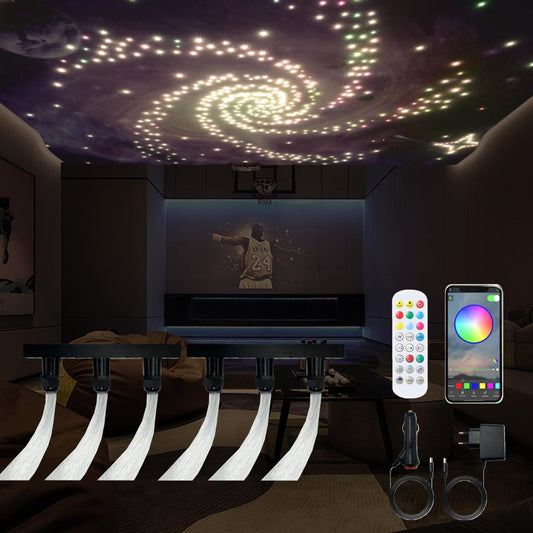 GIDEALED Twinkle Sterrenhemel glasvezel licht voor auto / thuis, 600 stuks x 3 m x 0,75 mm Star plafondlampenset met app/afstandsbediening RGBW Fiber Optic Light muziekmodus, tijdfunctie en
