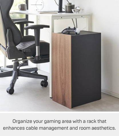 Yamazaki 2110 TOWER Game Console Organizer, black, Steel/Wood/Magnet/Silicone, 24.7 x 36.5 x 60.3 cm