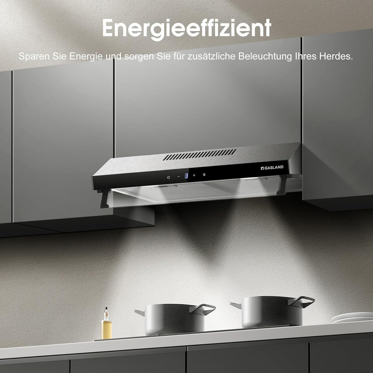 GASLAND Chef UC60SS Afzuigkap met dubbele motor, design afzuigkap, 60 cm circulatie, stille afzuigkappen, afvoerlucht, 333 m³/h, 3 standen, Touch Control, onderbouwkap, roestvrij staal, zilver, met