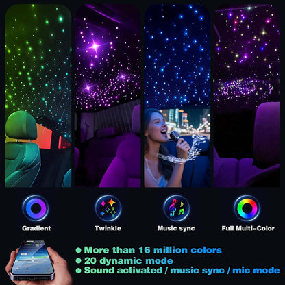 Twinkle Starlight glasvezel licht, 32 W motor met dubbele poort, 1000 stuks, 33,1 ft led ster plafond Fiber Optic Light Kit APP / Sound afstandsbediening voor auto / huis / feest