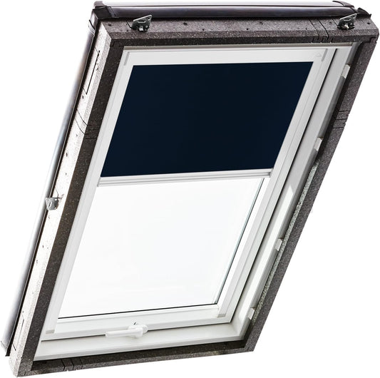 Original Roto Blackout Roller Blind ZRV Almost Full Darkening Guide Rail White For Roto Skylight Series Designo R4/R7 and Classic 43/73 with Size 074/118 | 07/11 Night Blue - QUORE