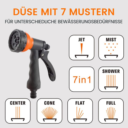 Giraffe Tools Automatische slanghaspel 25 m + 2 m, wandgemonteerde tuinslanghaspel 180° draaibaar met multisproeier en aansluitslang