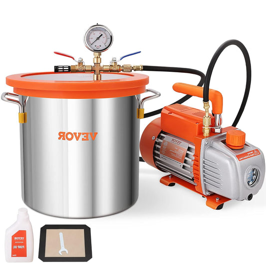 Vacuümpomp – Vacuüm Pomp – Vacuum Pomp – Vacuümset – Houtstabilisatie Pomp – 11 Liter Vacuümkamer – Tempered Glas Deksel – 100 L/min Capaciteit – Inclusief 250 ml Olie