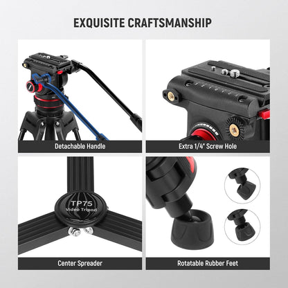 Videostatief – Camerastatief – Camera Statief – Tripod – Filmstatief – Vloeistofkop Met Instelbare Demping – 360° Draaibaar Met +90°/-75° Kanteling
