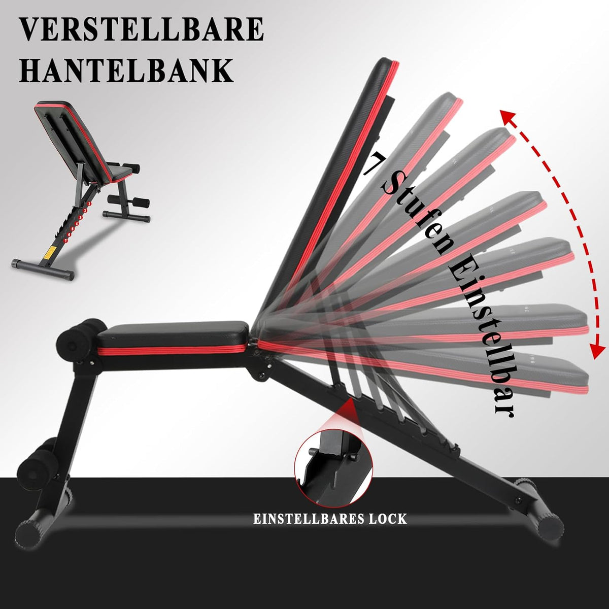 ISE Trainingsbank voor volwassenen, uniseks, opvouwbaar, verstelbaar, multifunctioneel, voor buik, thuis of op kantoor, verstelbare rugleuning in 7 posities