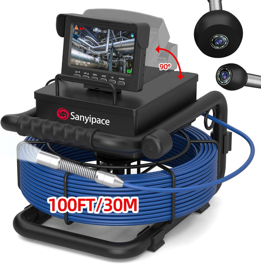 Sanyipace Endoscoopcamera met DVR-recorder, industriële buiscamera, kanaalcamera, waterdicht IP68, met meterteller, 30 m