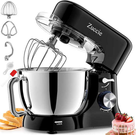 keukenmachine, stille roermachine, incl. 5 l roestvrijstalen kom, 3-menggereedschap, spatbescherming, deegschraper en eischeider, deegmachine met snelheid van 8 P (zwart)