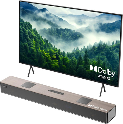 Hiwill WoNoble A502 5.2.2-kanaals Dolby Atmos-soundbar van hout, voor smart-tv met dubbele ingebouwde subwoofer, HarmonicX Sound Processing ClearVoice, surround sound-systeem voor tv-luidsprekers