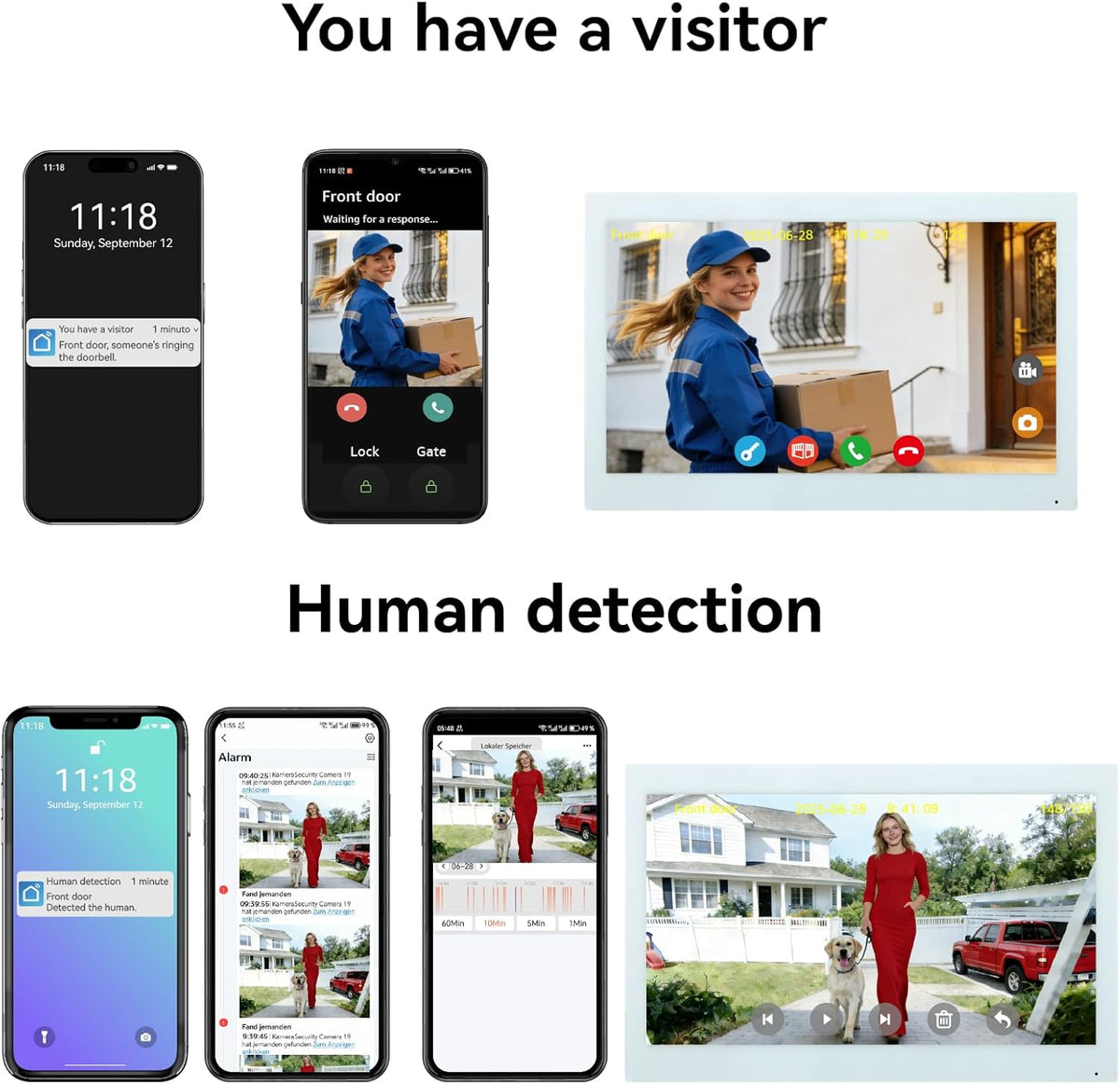 WiFi-video-intercom systeem 1080p, 10,1-inch kleuren touchscreen, 2-draads Videofoon Aangesloten, Tweerichtingsaudio, Ontgrendeling op Afstand, Afspelen, TuyaSmart