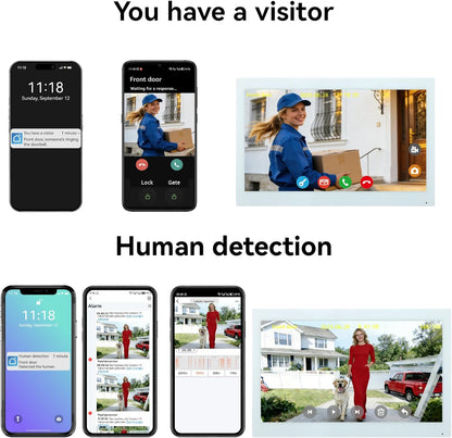 WiFi-video-intercom systeem 1080p, 10,1-inch kleuren touchscreen, 2-draads Videofoon Aangesloten, Tweerichtingsaudio, Ontgrendeling op Afstand, Afspelen, TuyaSmart