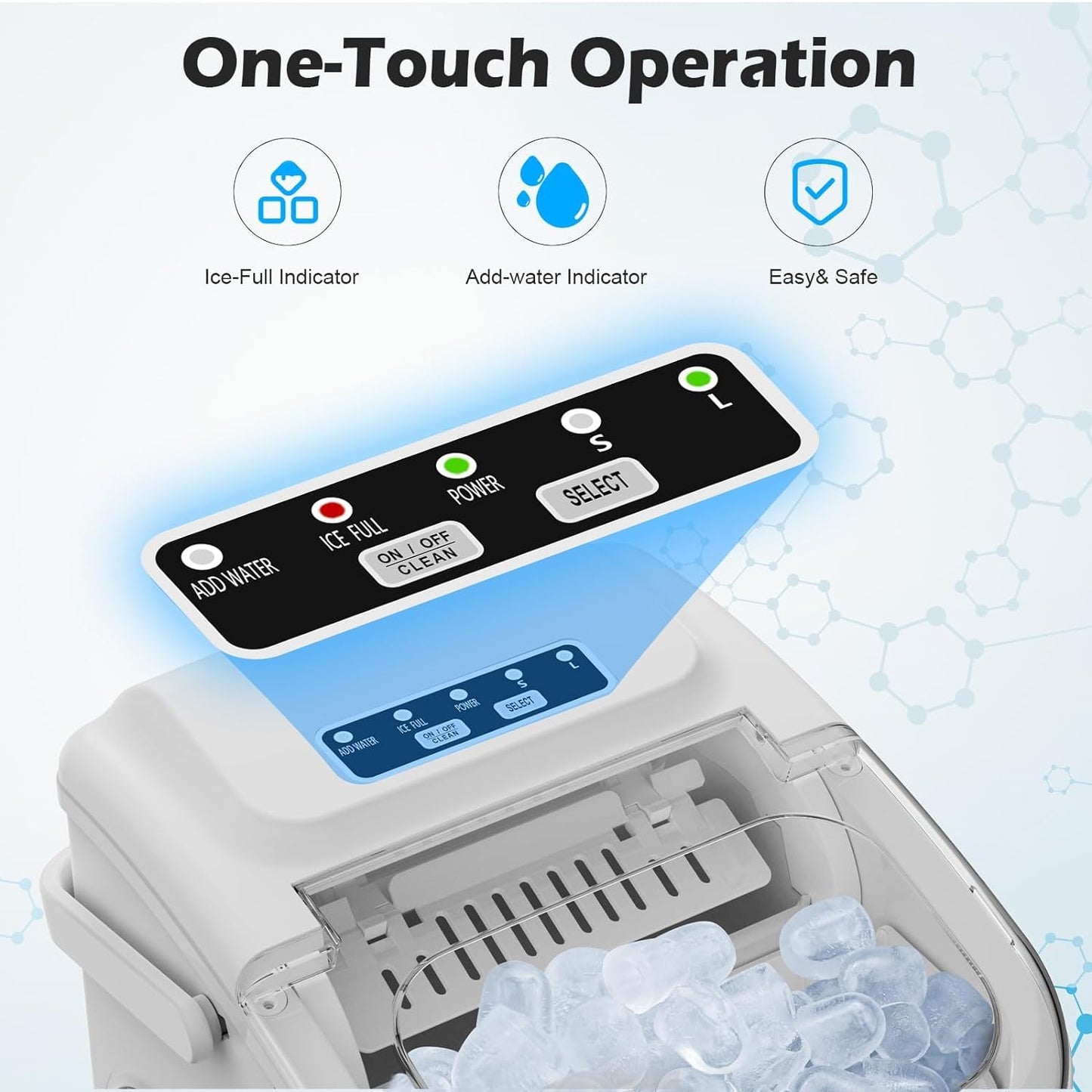Kleine ijsblokjesmaker, draagbare ijsblokjesmachine met handvat, 9 ijsblokjes in 6 minuten, zelfreinigende draagbare ijsmachines voor thuis, wit