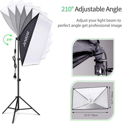 Fotostudioset – Fotostudioverlichtingsset, Achtergrondset, Softboxset, Studiolichtset – Met 3 Achtergrondkleuren Zwart, Wit En Groen – 1,8 X 2,8 M Achtergrondsteun – 2 Softboxen 50 X 70 Cm En 5-In-1 Reflector