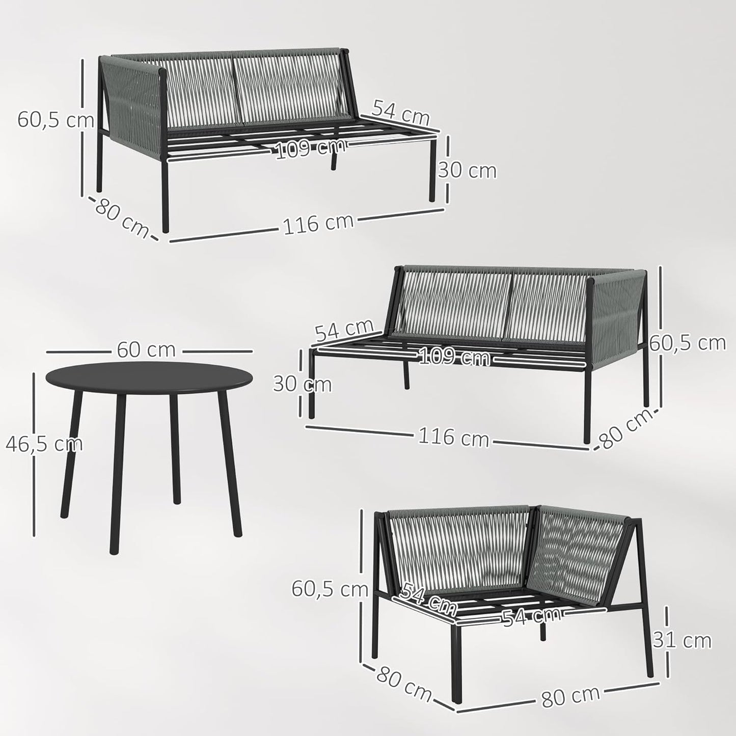 Loungeset – Tuinmeubelset – Buitenmeubels – Balkonset – Terrasmeubels – Weerbestendig Gepoedercoat Staal – Modulaire Opstelling Met Comfortabele Kussens