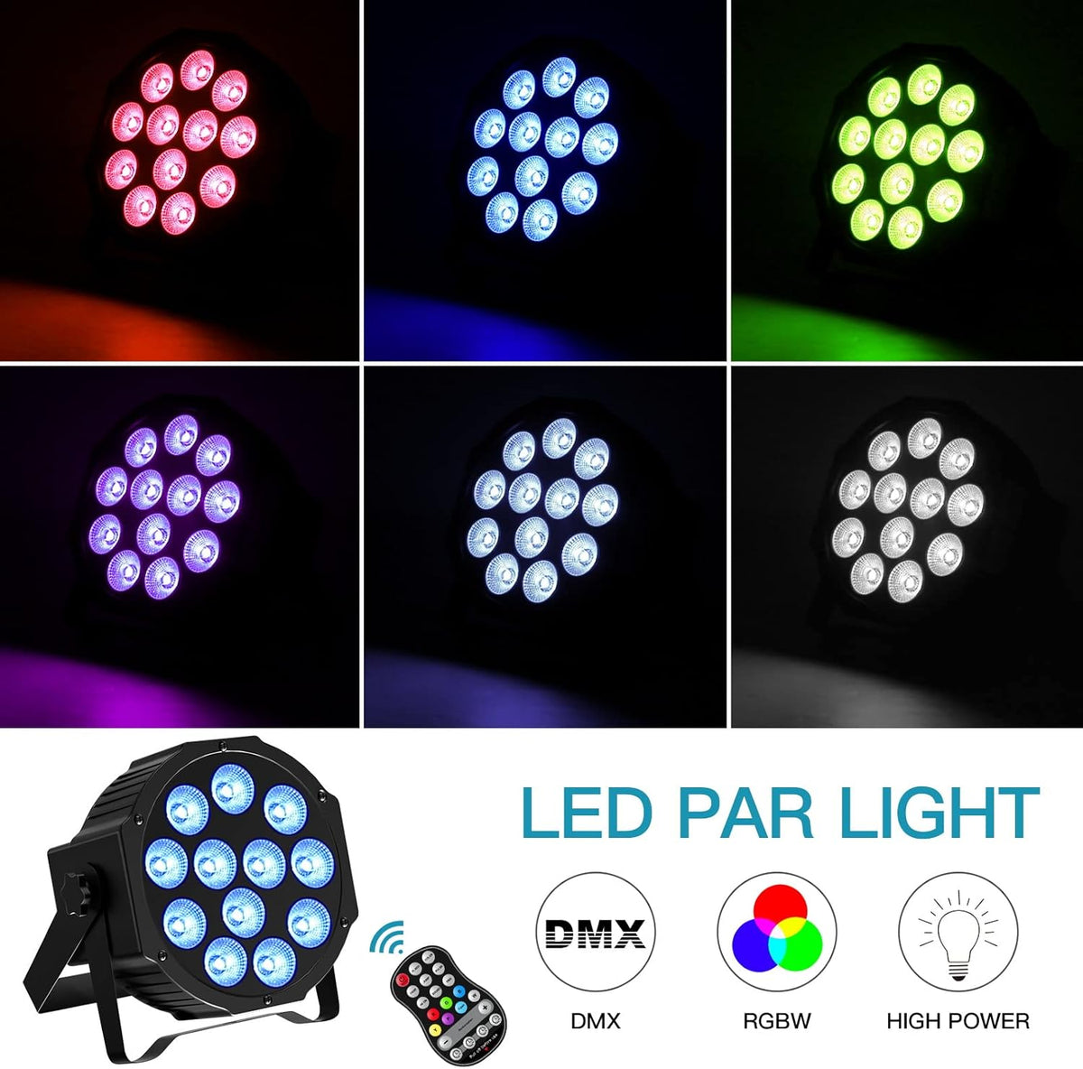 4 stuks RGBW Par spots, accu met tas, oplaadbaar, 12 leds, podiumverlichting met afstandsbediening en timer, led-par outdoor effectstraler, 8CH voor feest, bar, podium, bruiloft, Kerstmis