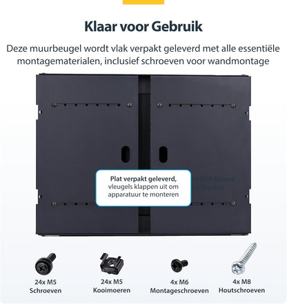 8U wandmonteerbaar serverrack – 19 inch rack – netwerkrek – serverrek – open frame rack – Verstelbare diepte 24,5 tot 39,7 cm – Draagvermogen tot 40 kg