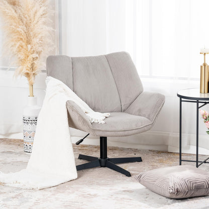 MEUBLE COSY Gevoerde draaistoel voor woonkamer, slaapkamer, kantoor, relaxstoel met dikke zitting, rugleuning en armleuningen van geribbeld fluweel, taupe