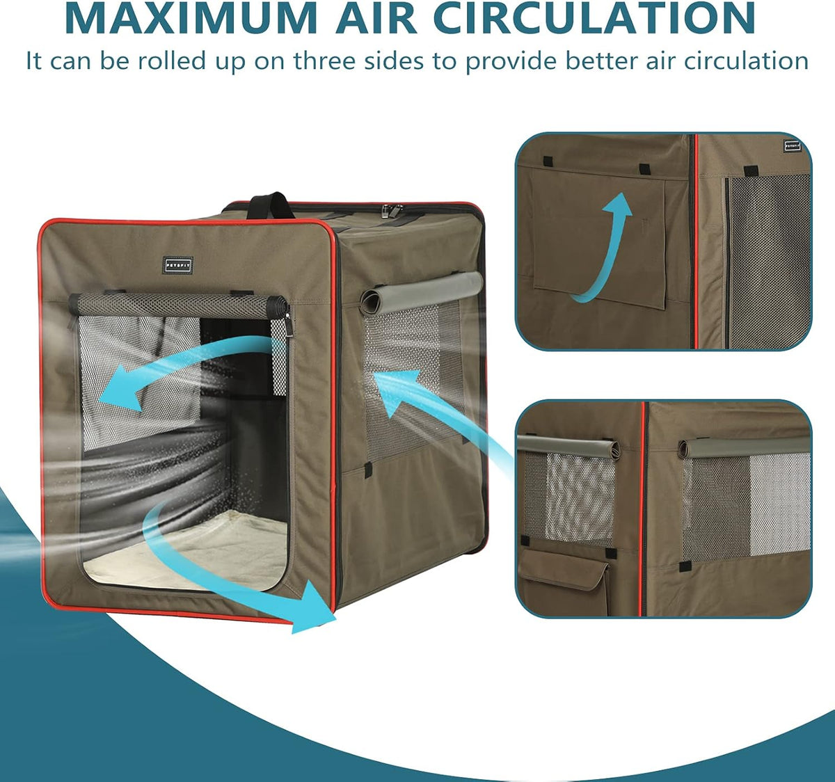 Petsfit Hondenbox, opvouwbaar, met 3 cm dikke pluchen mat, draagbare transportbox voor honden, hondentransportbox voor grote honden, geschikt voor binnen en buiten, bruin, L 79 x 53,5 x 66 cm
