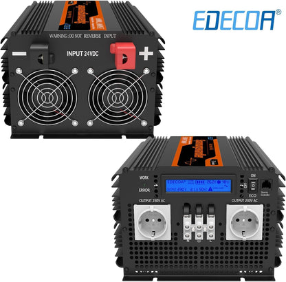 EDECOA Omvormer, 3500 W/7000 W, 24 V, 230 V, zuivere sinus, spanningsomvormer en lcd-scherm met afstandsbediening, voor camper, zonne-installatie, power omvormer