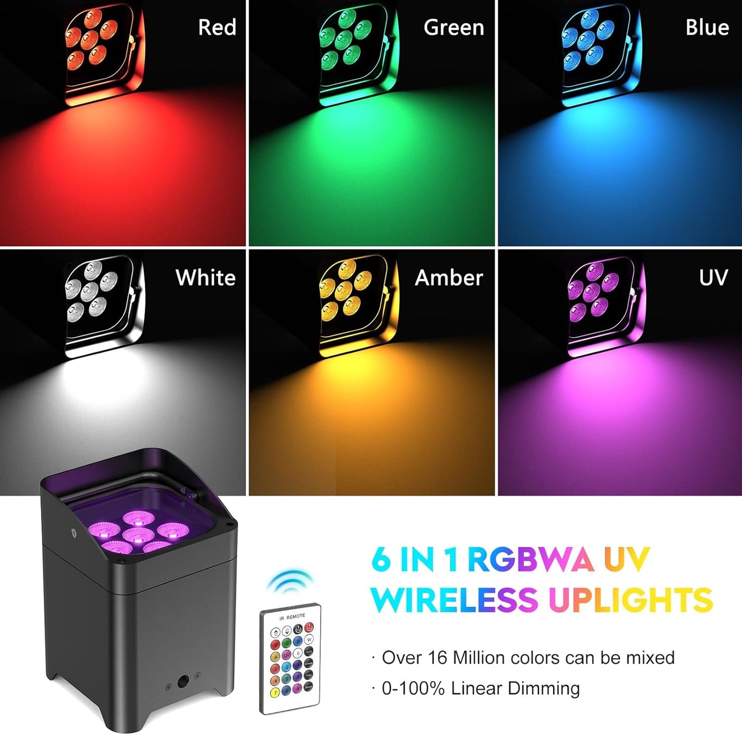 108 W batterij LED Par schijnwerper APP (IOS- en Android), oplaadbare RGBWA + UV podiumlicht uplight outdoor met afstandsbediening/DMX-discolicht voor DJ party bar bruiloft verjaardag