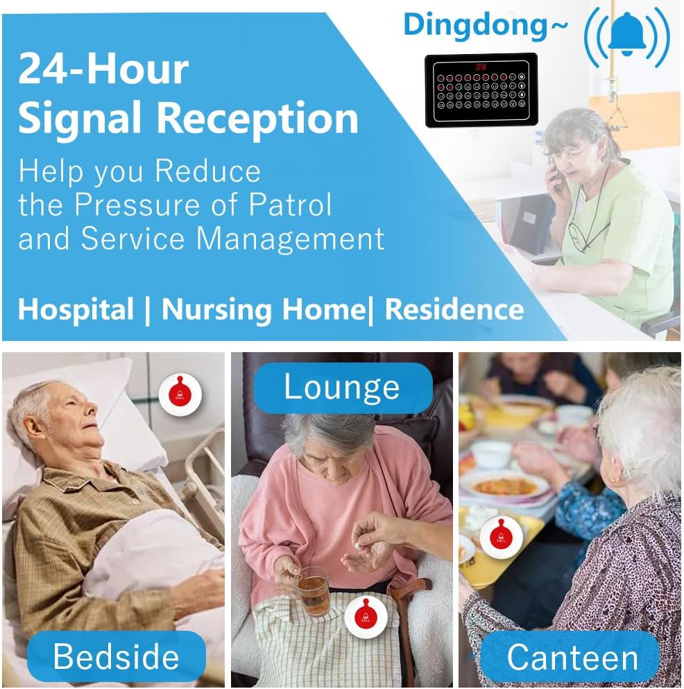 Ober Bellen Systeem Draadloze Verpleegkundige Calling Systeem Caregiver Pager Restaurant Bellen Systeem voor Restaurant Ziekenhuis Kliniek Verpleeghuis 1 Ontvanger 10 Waterdichte Oproep Knoppen