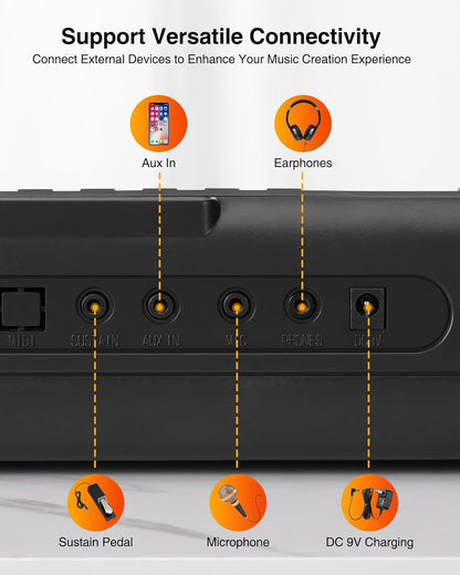 Digitale Piano – Keyboard – Elektronisch Toetsenbord – Piano Keyboard – Elektrische Piano – Inclusief Muziekstandaard – Compact Zwart