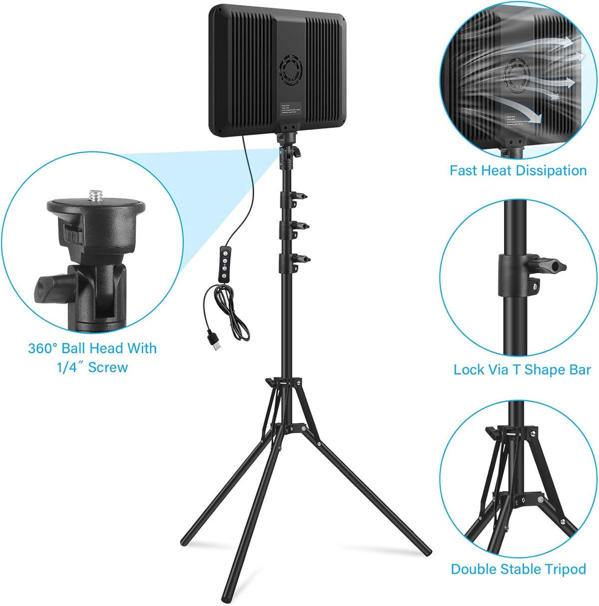 LED-Videolamp Set 3-Pack – Videolamp – Lichtpaneel – Studiolamp – Fotolamp – Kleurtemperatuur 2500K Tot 8500K – 360° Draaibare Uitschuifbare Statiefstandaard Tot 160 Cm