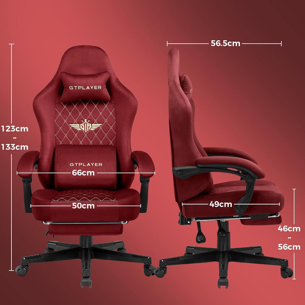 Gamingstoel – Gamestoel – Bureaustoel – PC Stoel – Bureau Stoel – Ergonomisch Design – Verstelbare Rugleuning & Uitschuifbare Voetensteun – Rood