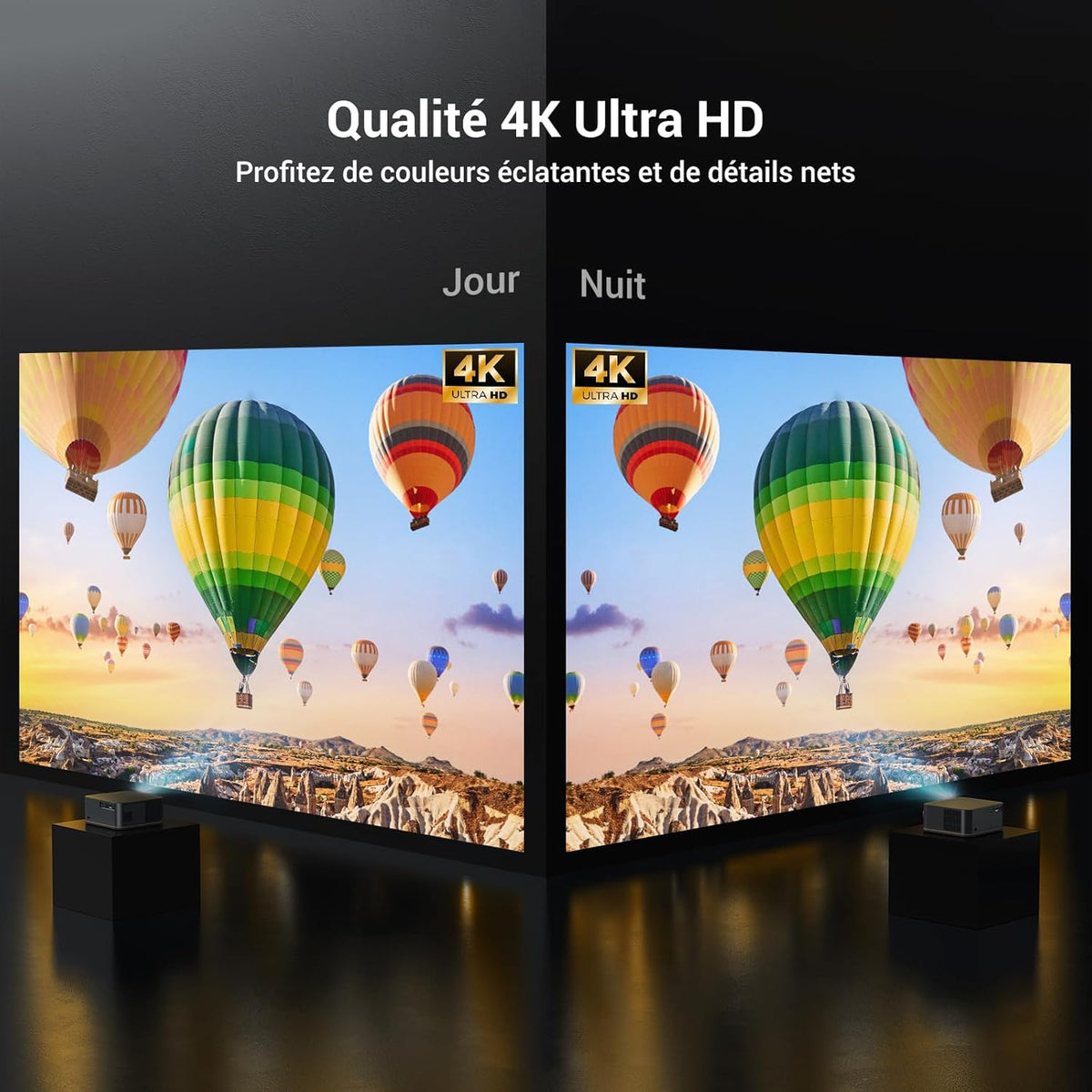 [1500 ANSI/Autofocus/Keystone] HAPPRUN 4K Ultra HD Projector, Home Cinema Beamer met WiFi 6 & Bluetooth 5.2, 300” Scherm met 50% Zoom, Compatibel met Mobiel/TV-Stick/PC / PS5