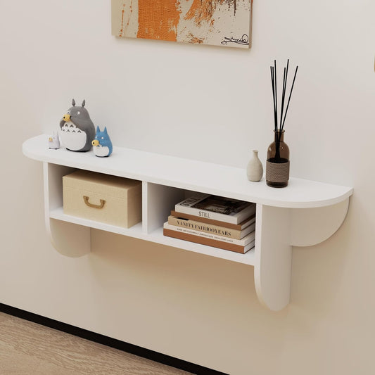 Pmnianhua Floating Solid Wood Console Table, Wall-Mounted Narrow Entrance Table with Storage Shelf, Modern Sofa Table, Small Entry Tables for Entrance, Front Entrance, Hallway, Hallway (White, 100cm) - QUORE
