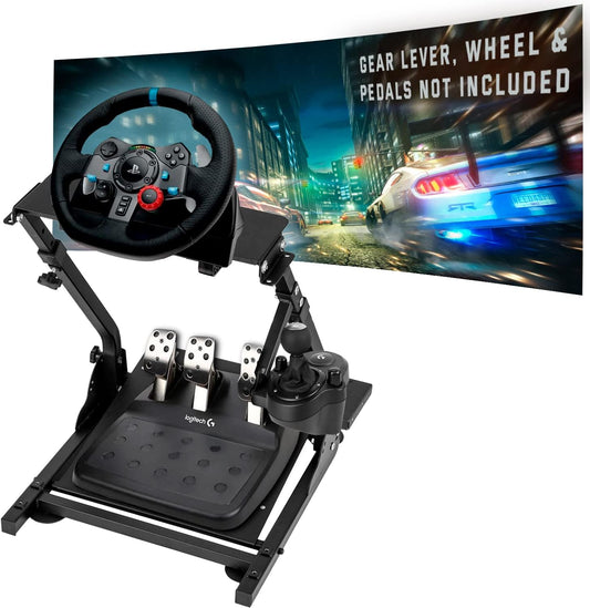 Universele Stuurstand – Stuurwielhouder – Pedalenstandaard – Schakelpookhouder – Simracing Frame – Verstelbare Hoogte 56-76 cm – Robuust Carbonstaal Mat Zwart