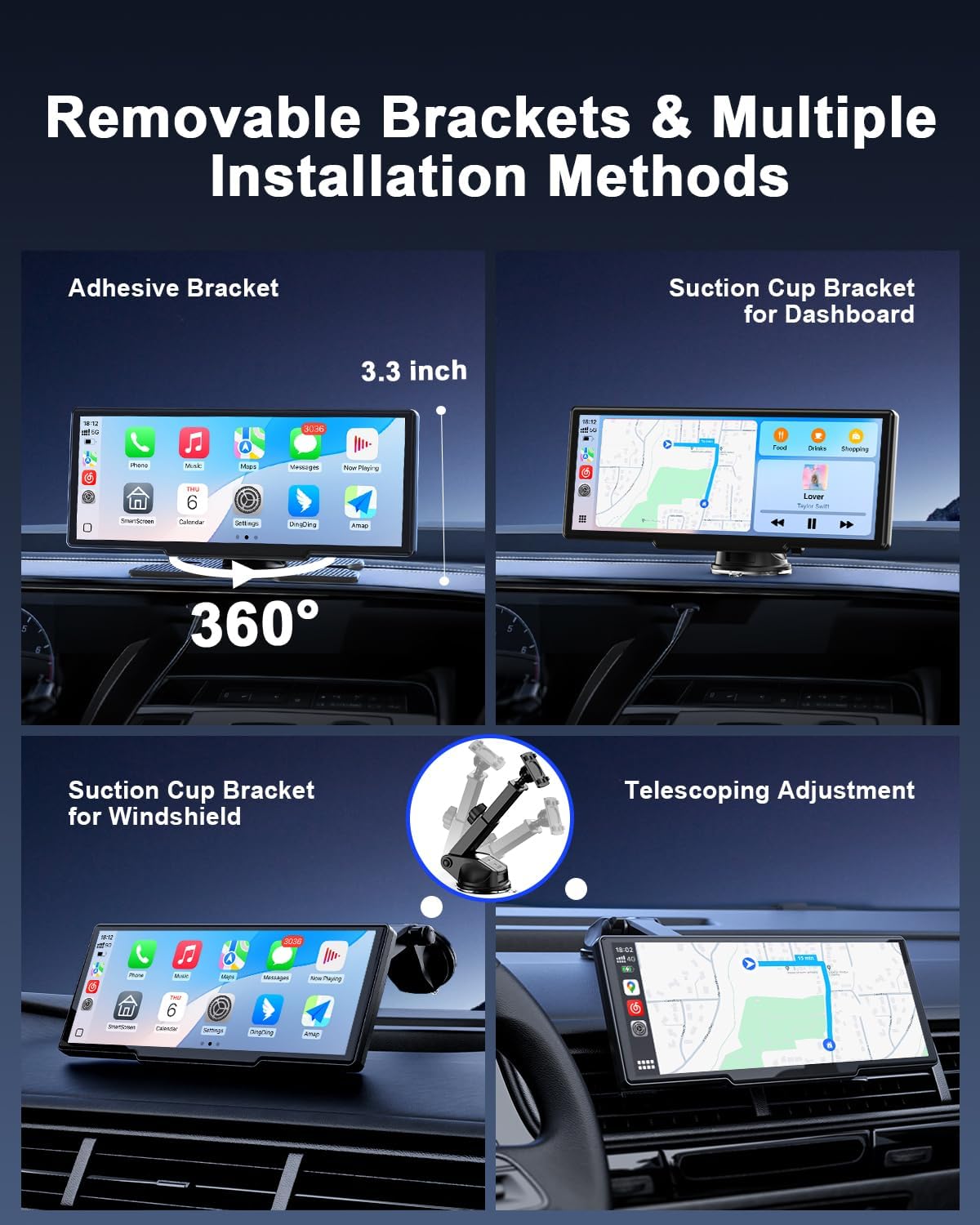 8,1 Inch Draadloze CarPlay – Android Auto Scherm – Autoscherm Touchscreen – Navigatiescherm Auto – Achteruitrijcamera Systeem – OTA Updates – Spraakbediening & GPS Navigatie