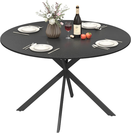 Ronde Eettafel – Eettafel Rond – Keukentafel – Tafel Voor 4 Personen – Industriële Eettafel – Ø120 cm – Krasbestendig Melamine – Verstelbare Stalen Poten