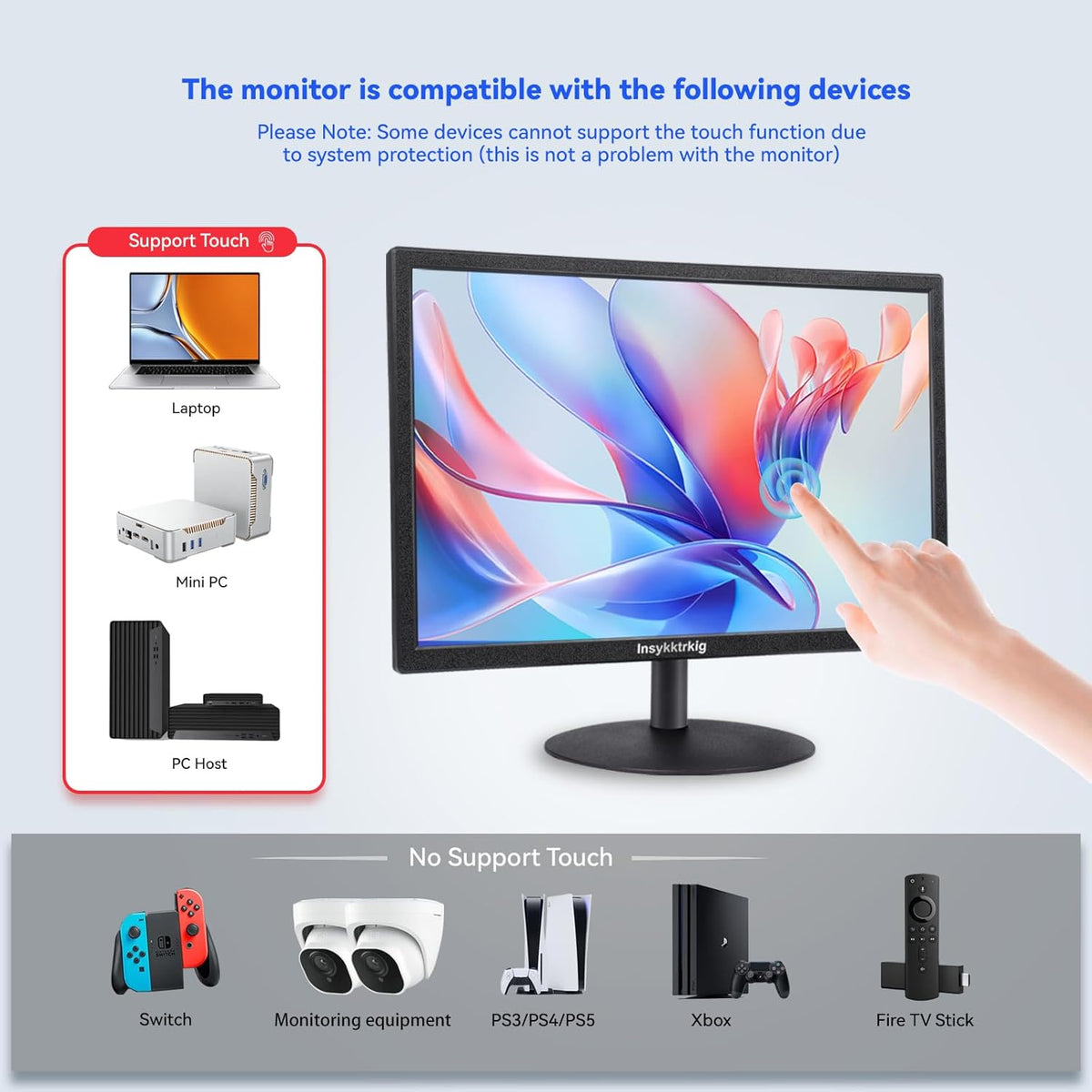 19 inch touchscreen-monitor FHD 1440x900 60Hz multi-touch monitor, PC 16:10 display met luidspreker/HDMI/VGA/Type-B-aansluiting, compatibel met laptop/Ras Pi/Windows OS