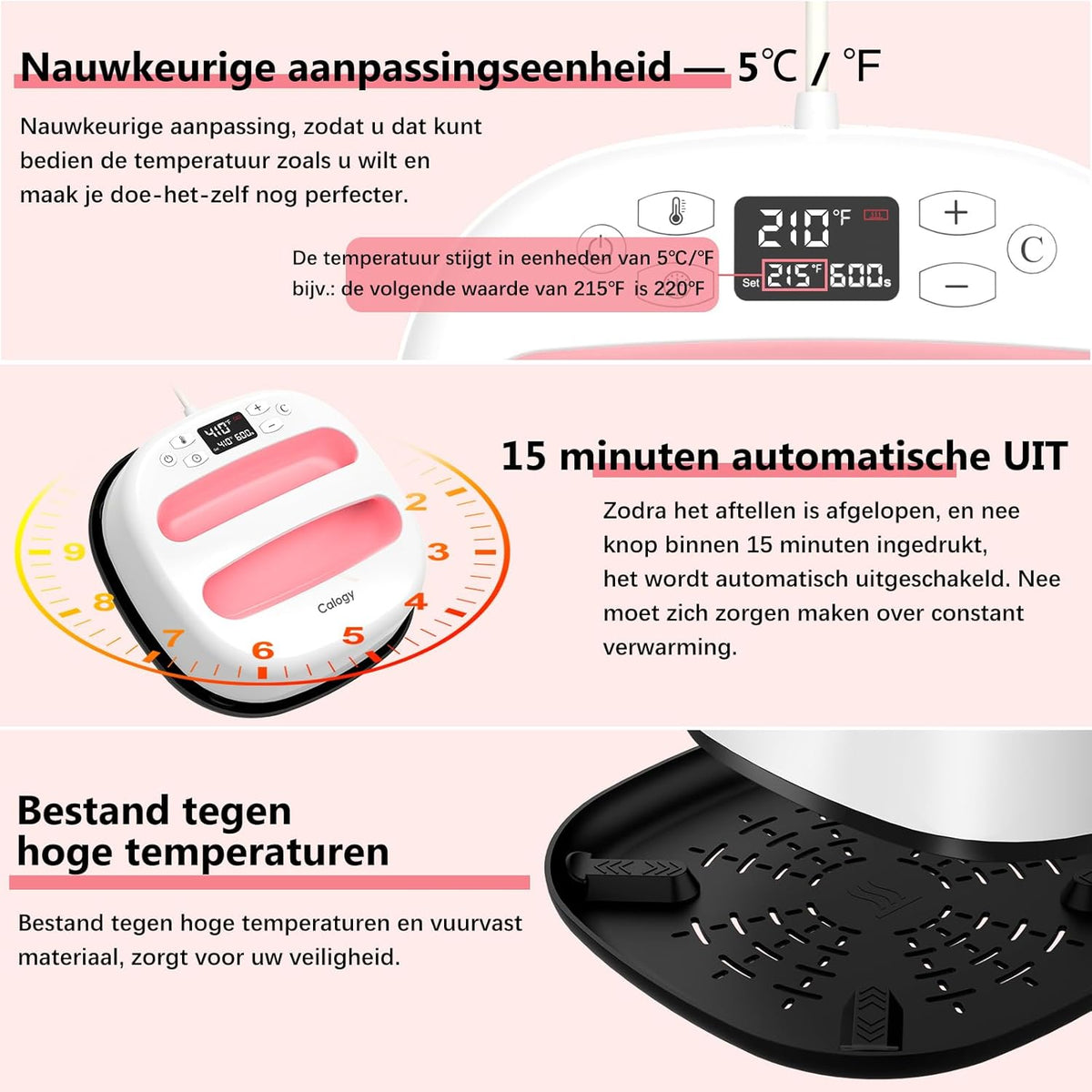 Calogy Warmtepersmachine Voor T-Shirts 10"X10", Draagbaar Sublimatieijzer Voor Tassen, Kussens, Htv Vinyl Transfer Projecten (Wit Roze)