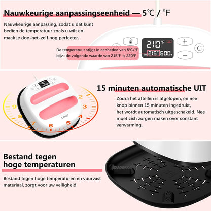Calogy Warmtepersmachine Voor T-Shirts 10"X10", Draagbaar Sublimatieijzer Voor Tassen, Kussens, Htv Vinyl Transfer Projecten (Wit Roze)