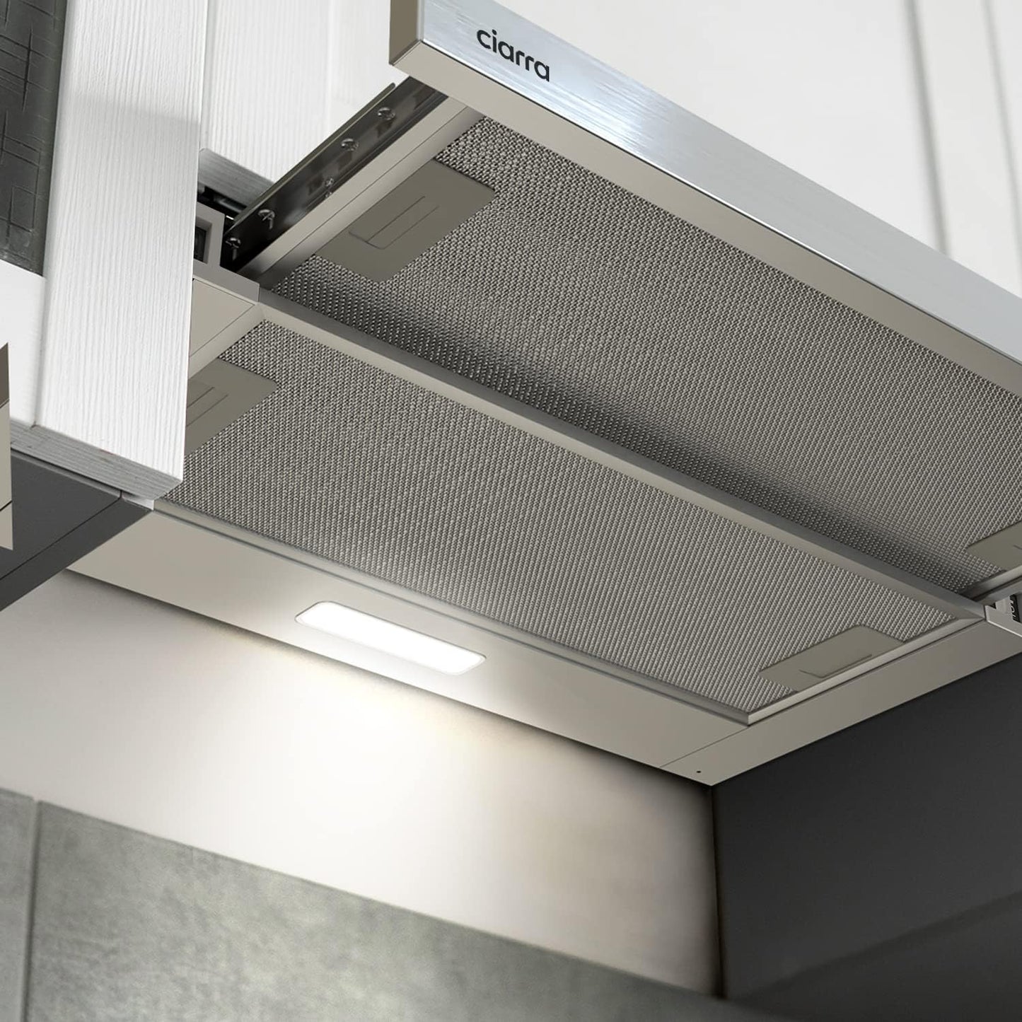 Afzuigkap – Platte afzuigkap – Vlakschermkap – Onderbouw afzuigkap – Inbouw afzuigkap – 60 cm – 370 m³/h – LED-verlichting – Zilver