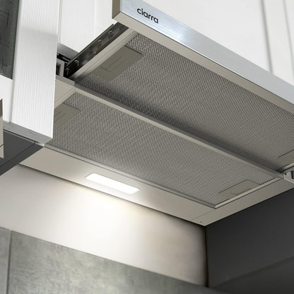 Afzuigkap – Platte afzuigkap – Vlakschermkap – Onderbouw afzuigkap – Inbouw afzuigkap – 60 cm – 370 m³/h – LED-verlichting – Zilver