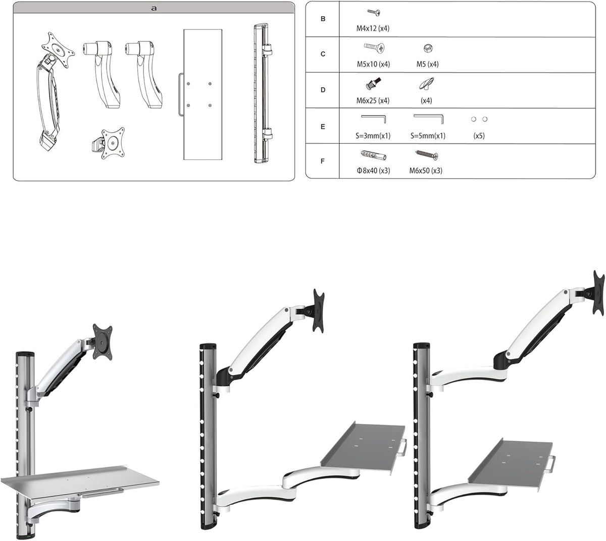 HFTEK - FY02CWS - Monitor houder muurbeugel voor schermen van 13-27 inch met VESA 75/100 - Toetsenbordhouder