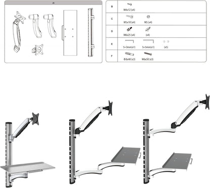 HFTEK - FY02CWS - Monitor houder muurbeugel voor schermen van 13-27 inch met VESA 75/100 - Toetsenbordhouder