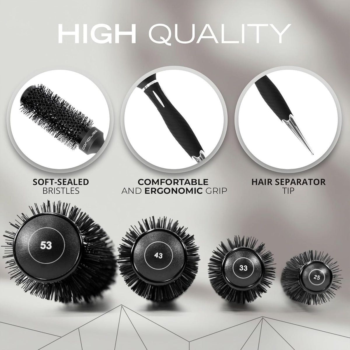 Corioliss Professionele Ronde Föhnborstel van Titanium 25-33-43-53 mm voor Brushing en Styling, Anti-Frizz Haarborstel met Ergonomische Antislip Handgreep en Puntkam – Brush Titanium Black Green