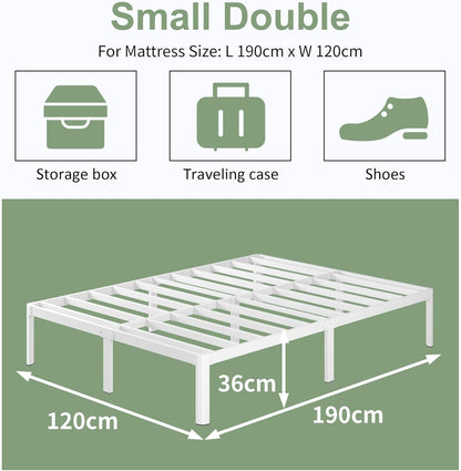 Metalen Bed 120x190 cm met Ronde Poten, Hoogte 36cm Tweepersoonsbed Frame met Metalens Lattenbodem, Wit