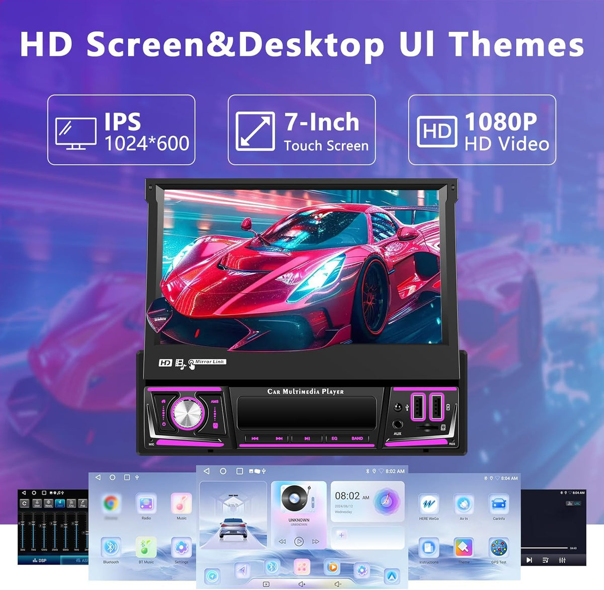 2 + 64G Wireless CarPlay Android Auto 1Din Autoradio, 7 inch Android Stereo Auto Bluetooth met scherm, ondersteuning GPS Navigatie/WiFi/SWC/FM/RDS/touchscreen/USB/Chargge + achteruitrijcamera