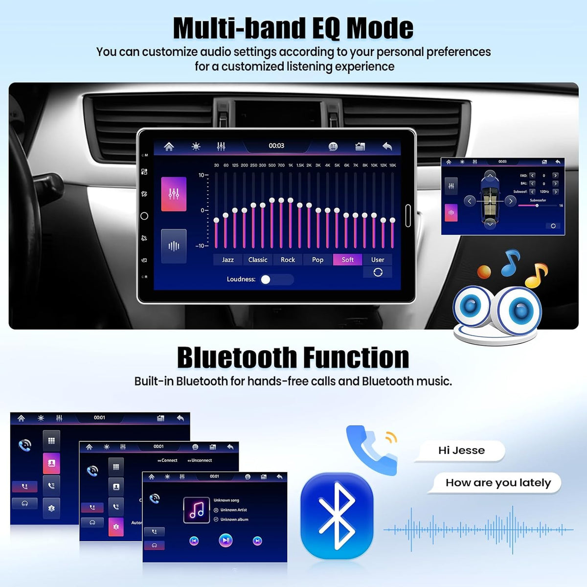 1 DIN autoradio met draadloos CarPlay Android Auto autoradio met draaibaar 10,1-inch touchscreen Bluetooth FM/AM/RDS radio Mirror Link USB/TF-kaart/Aux-ingang SWC EQ ondersteuning DVR+