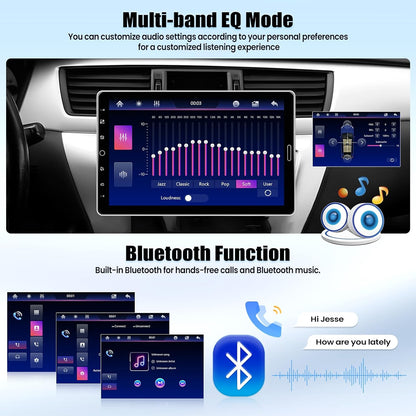 1 DIN autoradio met draadloos CarPlay Android Auto autoradio met draaibaar 10,1-inch touchscreen Bluetooth FM/AM/RDS radio Mirror Link USB/TF-kaart/Aux-ingang SWC EQ ondersteuning DVR+