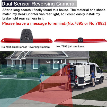 Super dubbele lens: Auto HD achteruitrijcamera remlicht achteruitrijsysteem in 3e remlicht met achteruitrijcamera voor Mercedes-Benz Sprinter B907 B910 311CDi 314/315/316/319CDi (met 7 inch