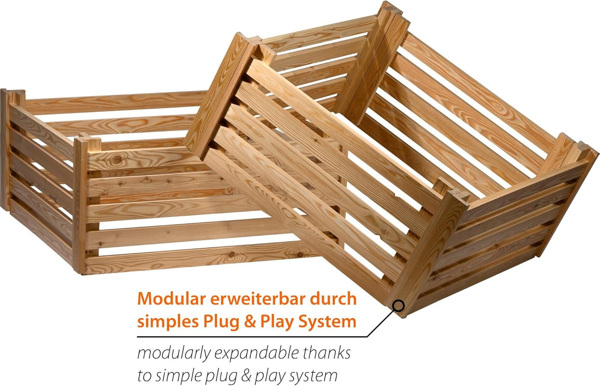 dobar® Green Label Praktische compostbak semi-| compostcontainer van larikshout | tuincompostbak met 350 liter inhoud | 76 x 76 x 73 cm | natuur